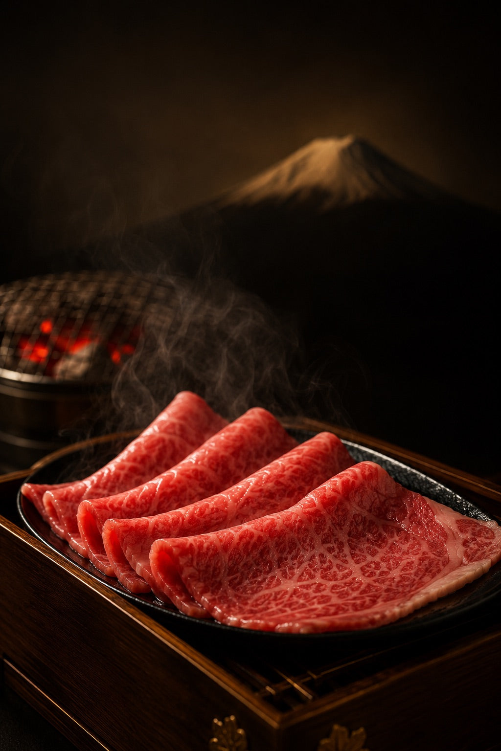炭火で供する霜降り和牛